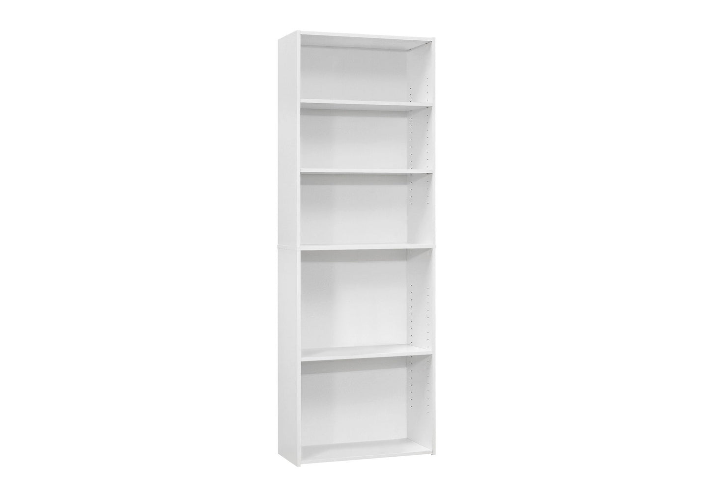 A tall, white, 6-tier transitional bookshelf for office use stands alone against a plain white background.