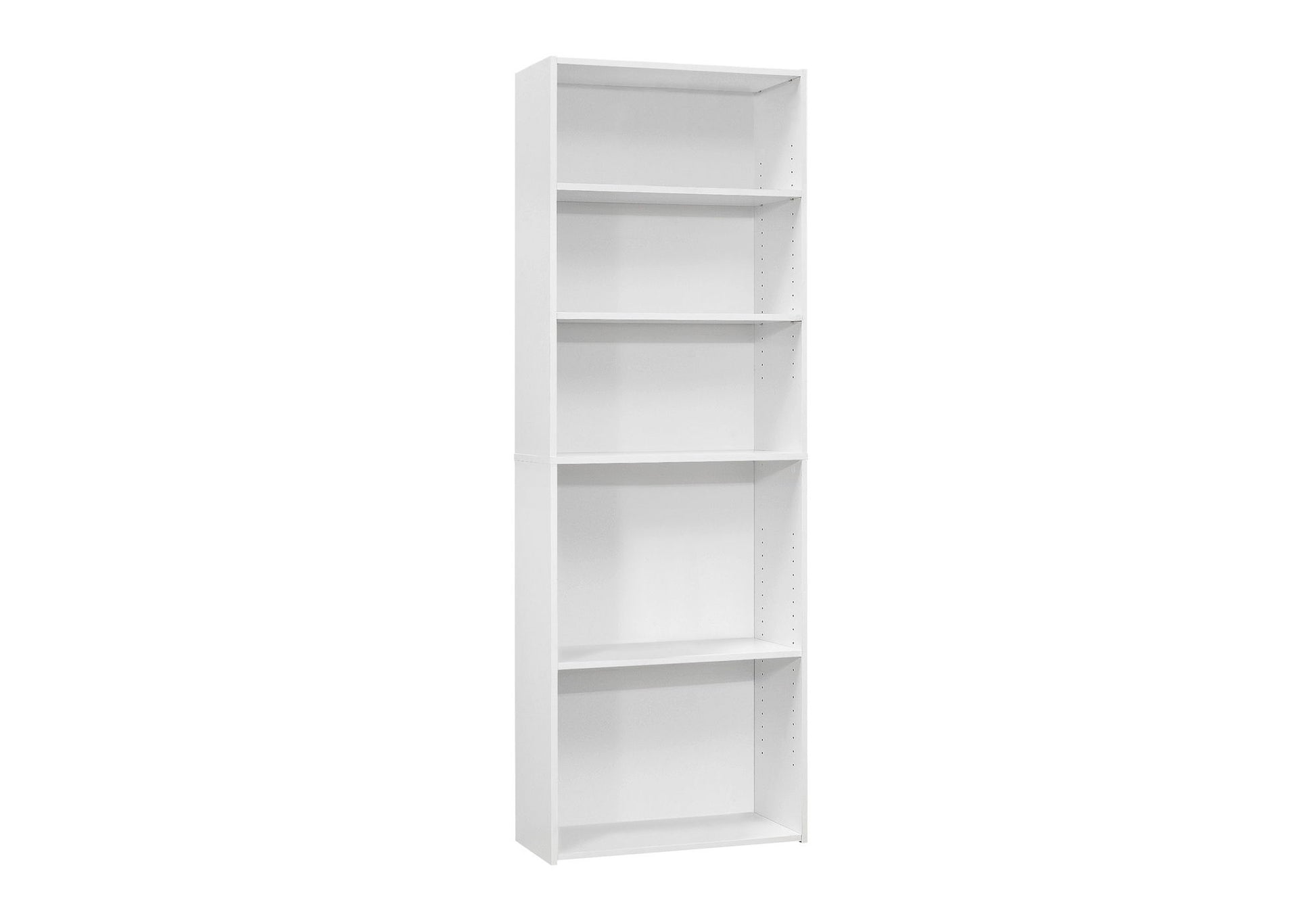A tall, white, 6-tier transitional bookshelf for office use stands alone against a plain white background.