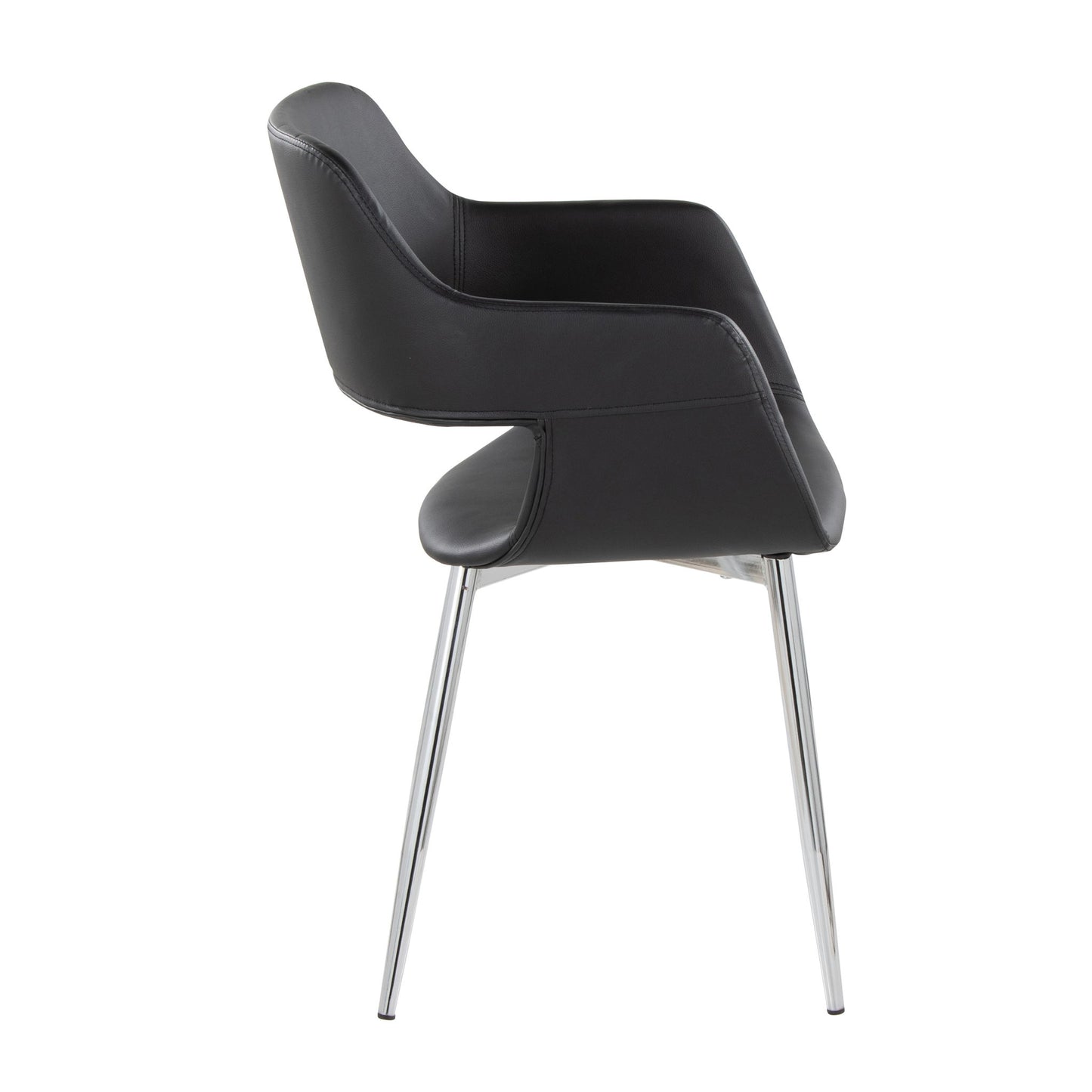 The Margarite - Contemporary Dining Chair (Set of 2) features a modern black design with curved backrests and seats, chrome metal legs, and a sleek minimalist look, shown against a white background.