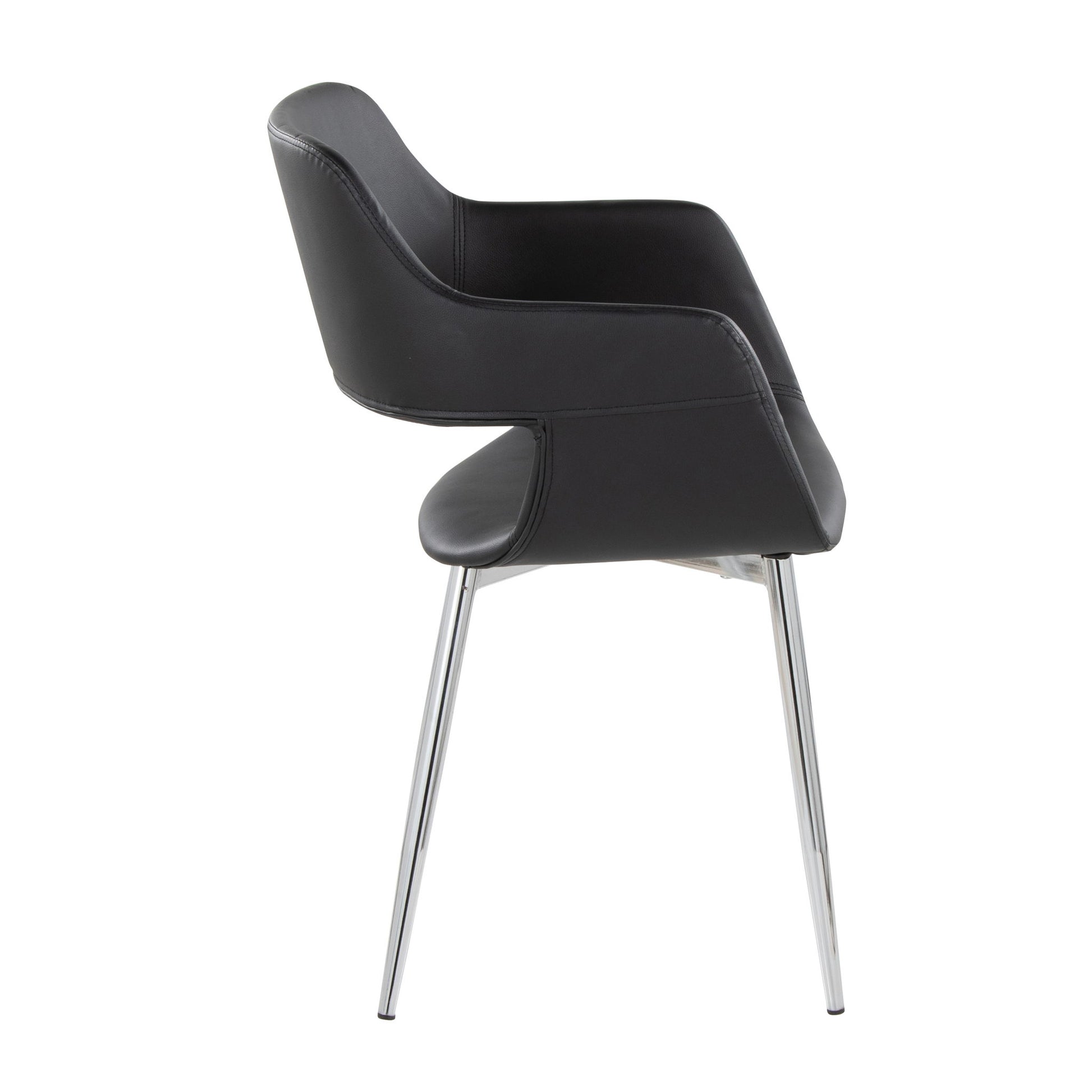 The Margarite - Contemporary Dining Chair (Set of 2) features a modern black design with curved backrests and seats, chrome metal legs, and a sleek minimalist look, shown against a white background.
