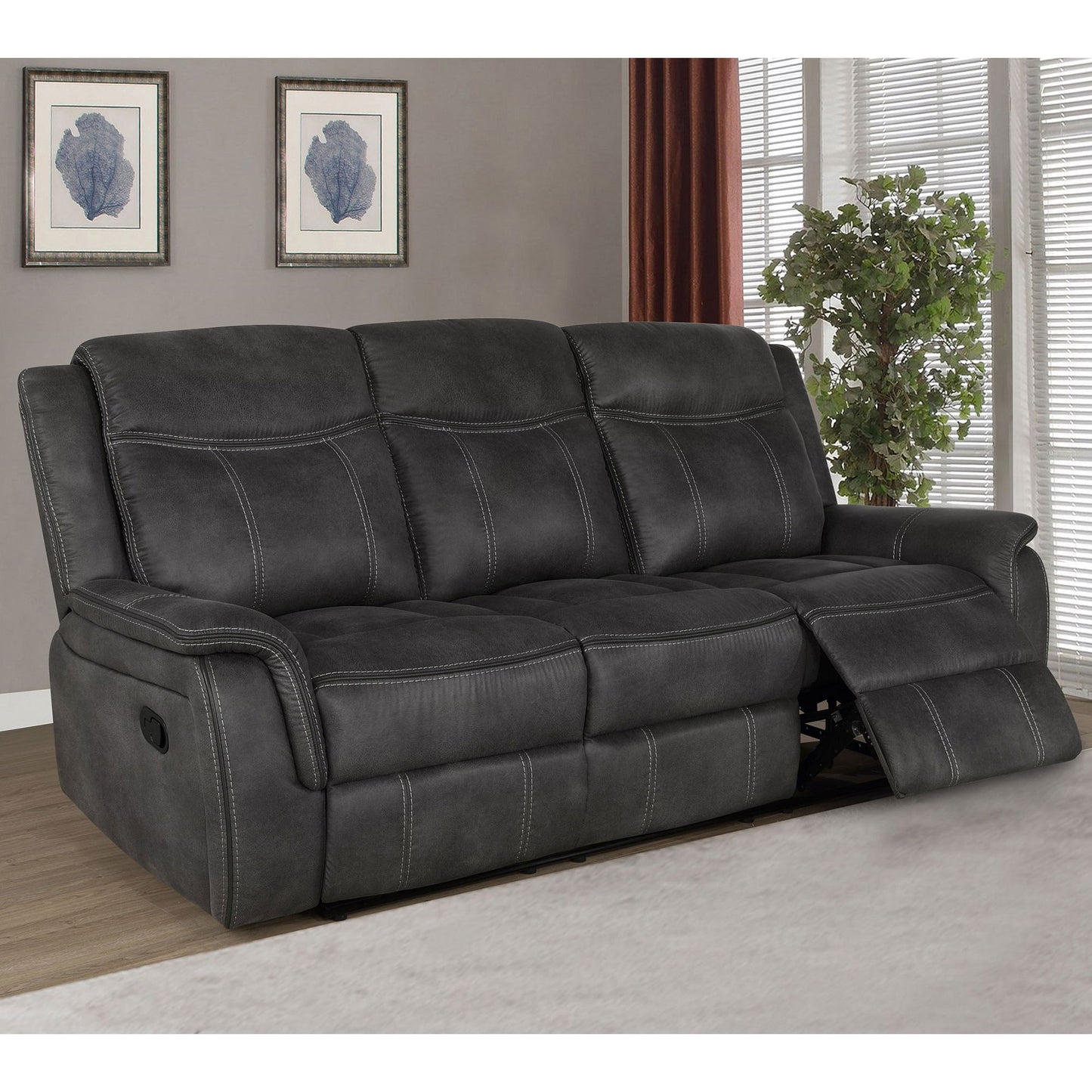 Franklin - Upholstered Padded Arm Reclining Sofa With Manual Recline - Charcoal