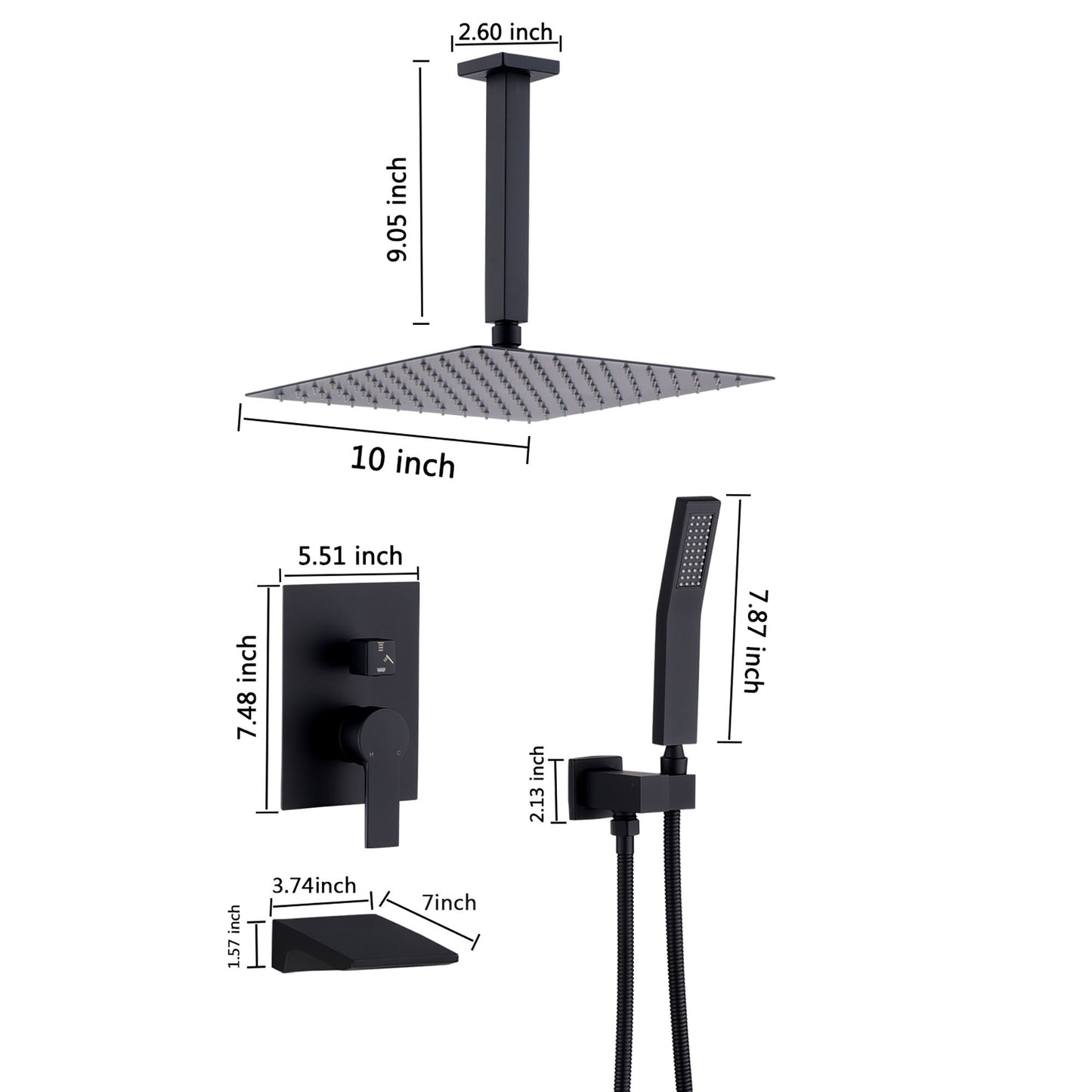 Wall Mount Shower System With High Pressure 10" Shower Head And Handheld, Stainless Steel - Matte Black