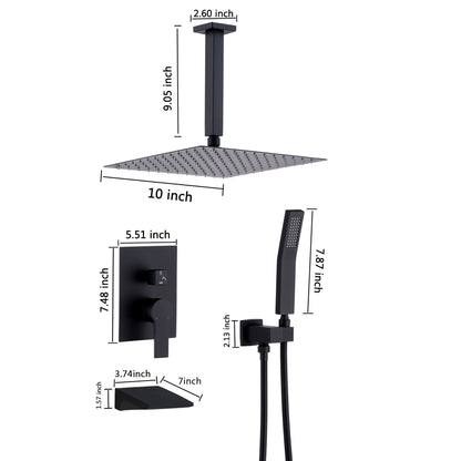 Wall Mount Shower System With High Pressure 10" Shower Head And Handheld, Stainless Steel - Matte Black