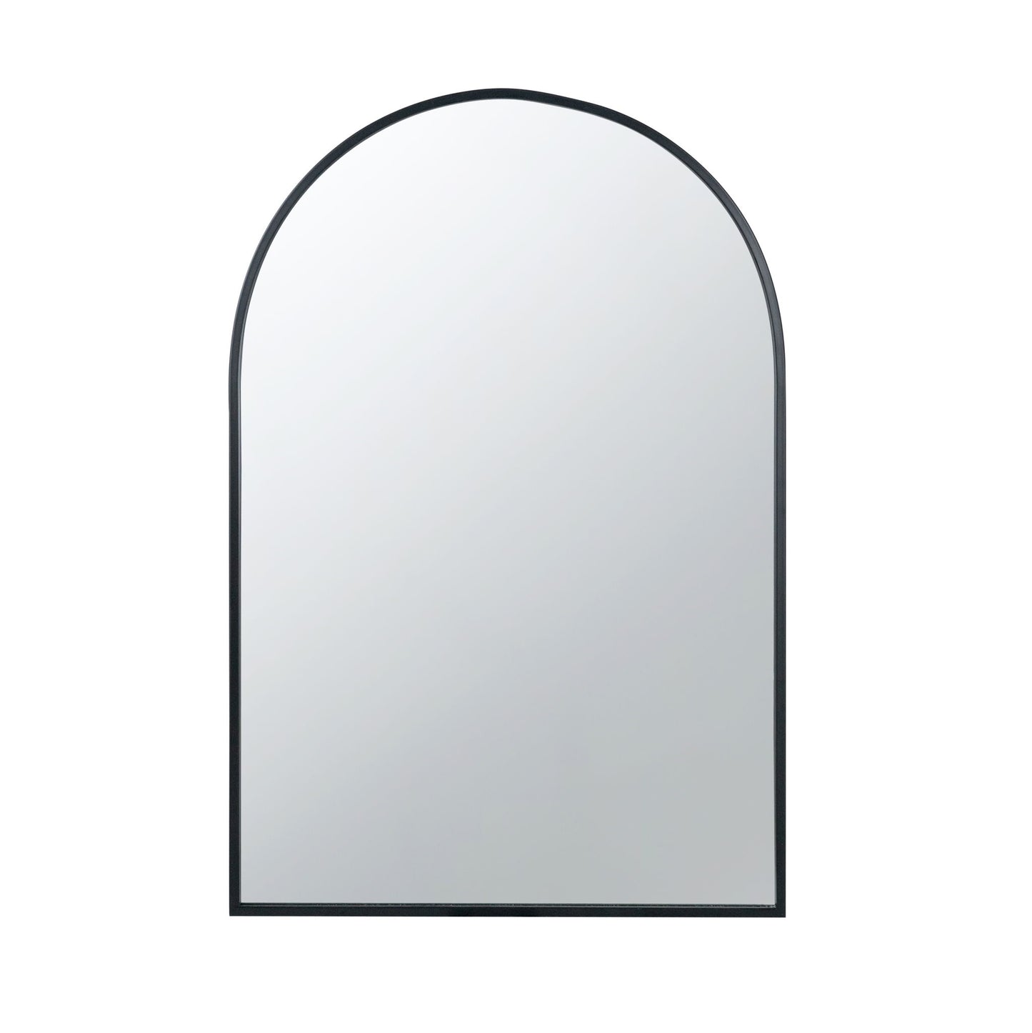 The Arched Mirror With Metal Frame is a wall mirror for living room, bedroom, or entryway, featuring a thin black frame and smooth reflective surface, shown against a plain white background.