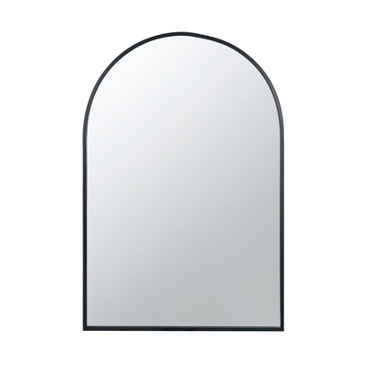 The Arched Mirror With Metal Frame is a wall mirror for living room, bedroom, or entryway, featuring a thin black frame and smooth reflective surface, shown against a plain white background.