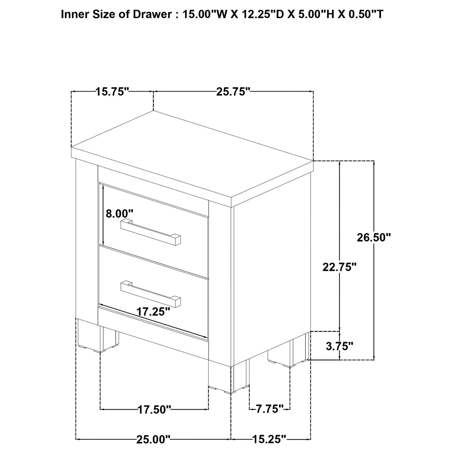 Sansome - 2 Drawer Nightstand Bedside Table - Oak
