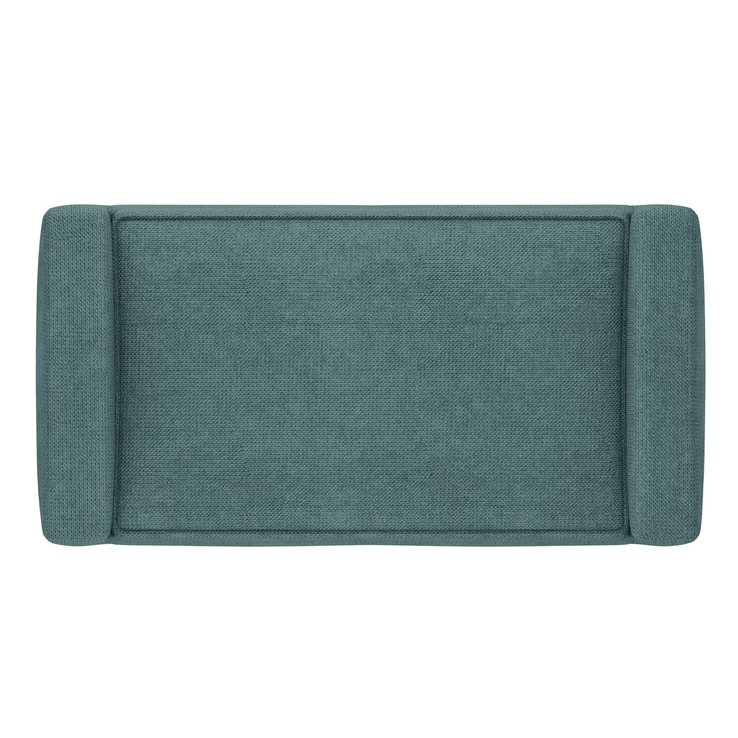 Top view of the Scott - Upholstered Ottoman Bench, rectangular and teal with cushioned arms on both short sides, displayed against a white background.