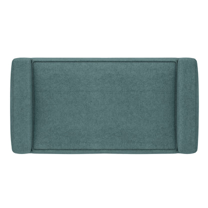 Top view of the Scott - Upholstered Ottoman Bench, rectangular and teal with cushioned arms on both short sides, displayed against a white background.