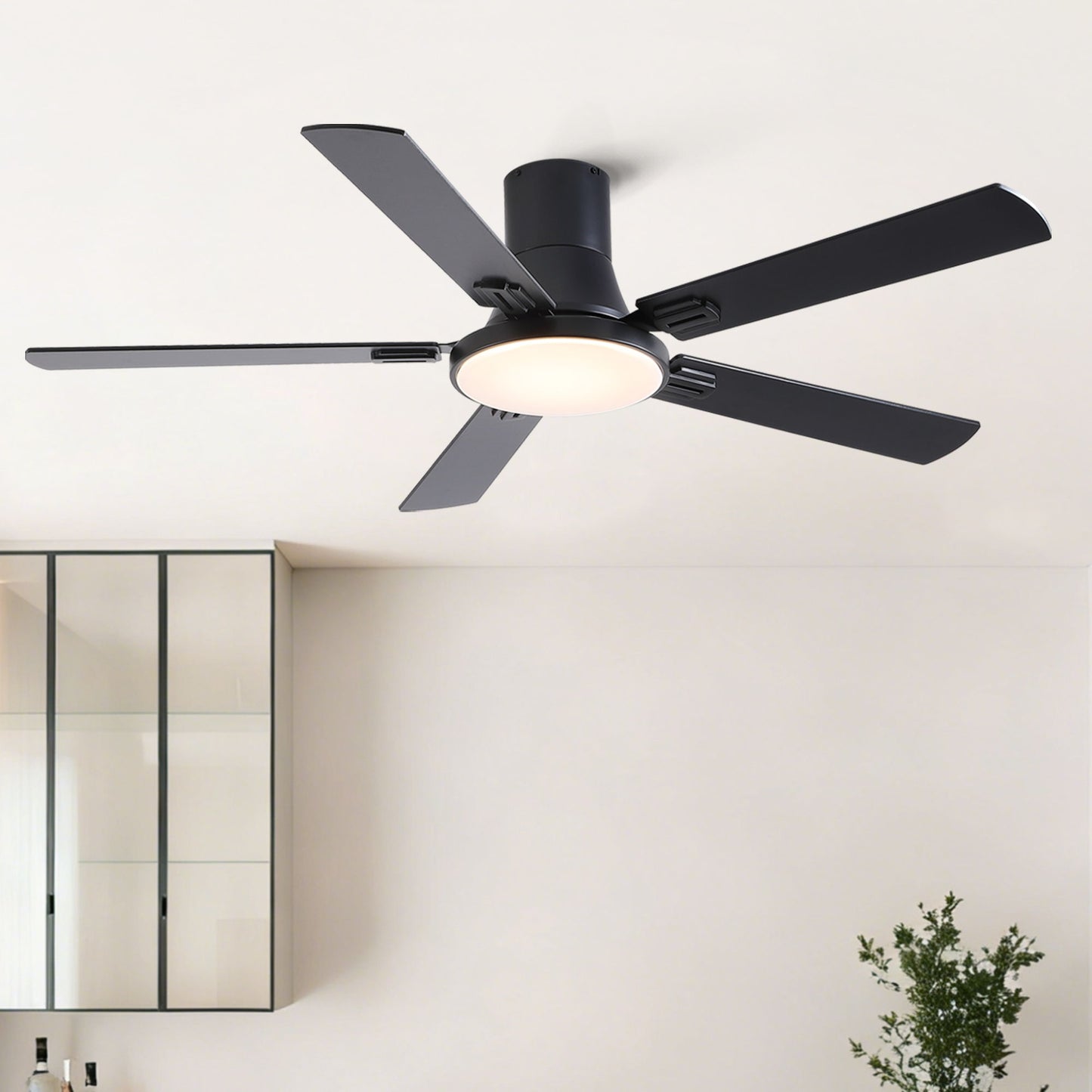 Flush Mount Ceiling Fans With LED Light And Remote Control, 5 Blades