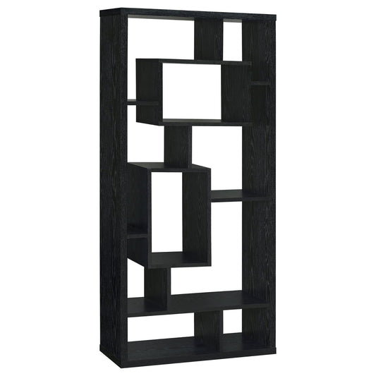 10 Shelf Open Back Bookcase With Geometric Design - Black