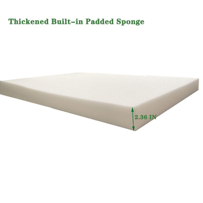 A thick rectangular white foam pad for the Outdoor Lounge Chair Cushion Replacement, with "Thickened Built-in Padded Sponge" above and a green arrow indicating its 2.36-inch thickness.