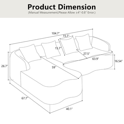 Modular L-Shape Sectional Sofa With Curved Chaise