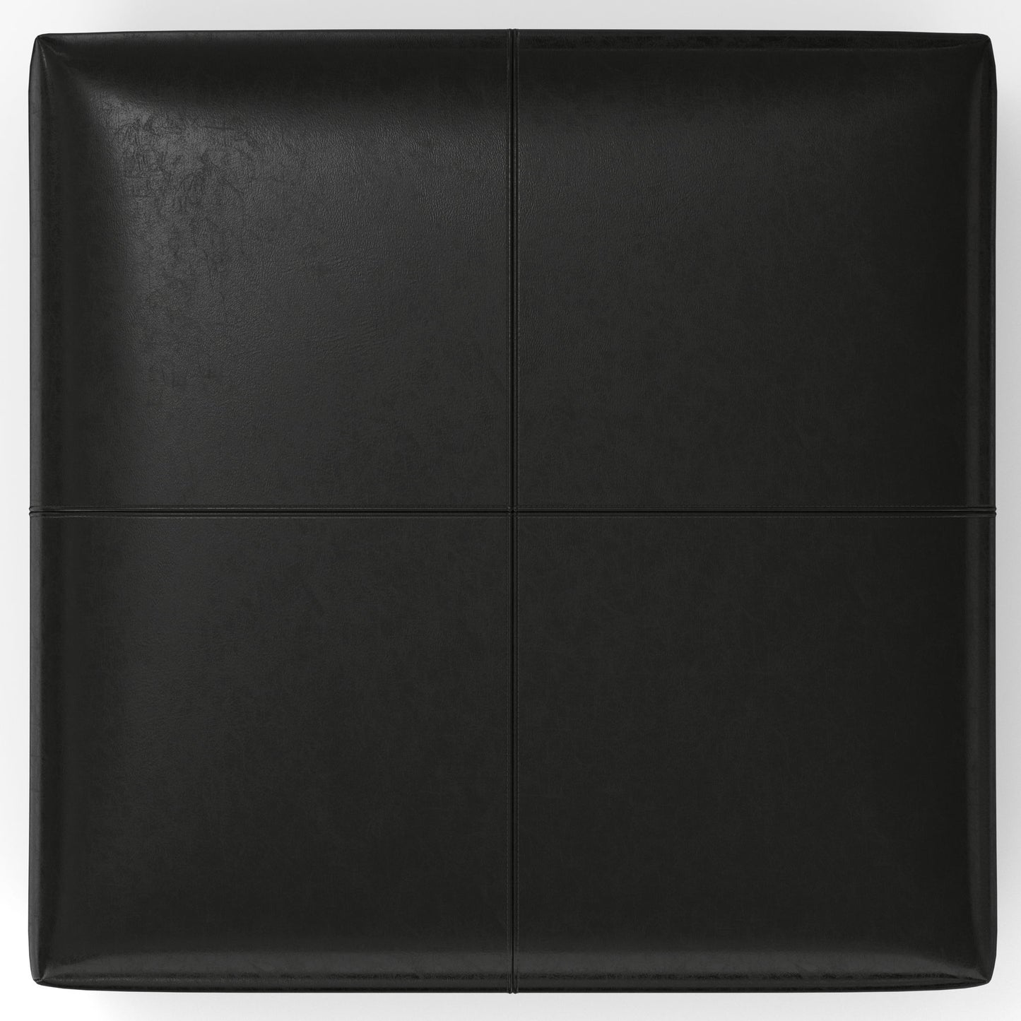 The Gabbie Coffee Table Upholstered Storage Ottoman is black and rectangular, divided into four equal sections by visible seams. Seen from above, its surface has a smooth, slightly glossy finish.