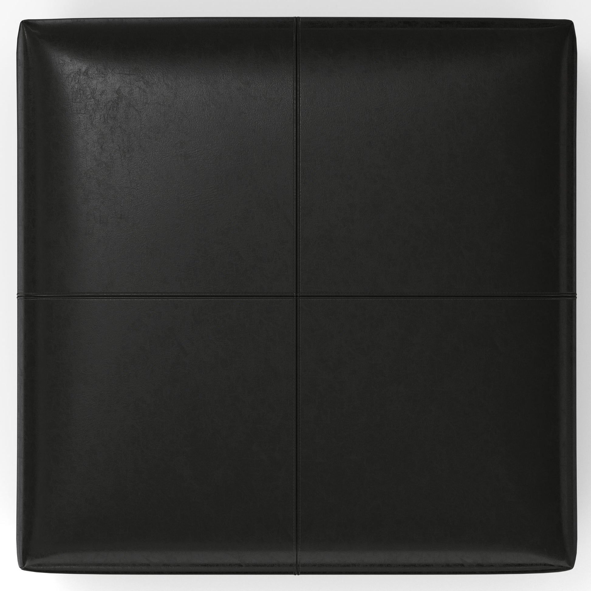 The Gabbie Coffee Table Upholstered Storage Ottoman is black and rectangular, divided into four equal sections by visible seams. Seen from above, its surface has a smooth, slightly glossy finish.