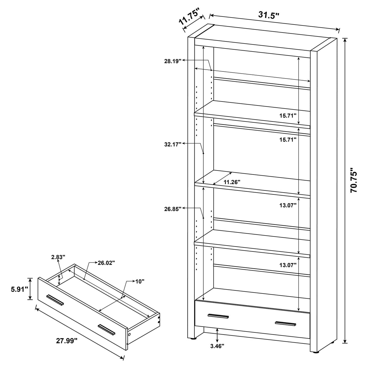 Maureen - 5 Shelf Bookcase With Drawer - Cappuccino