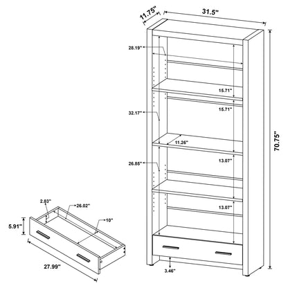 Maureen - 5 Shelf Bookcase With Drawer - Cappuccino