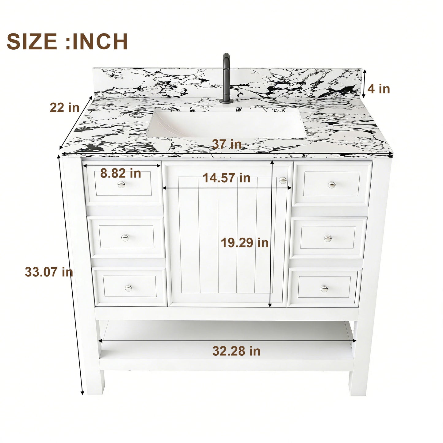 Bathroom Vanity Set With 3 Drawers And Storage Cabinet, Single Faucet Hole - White
