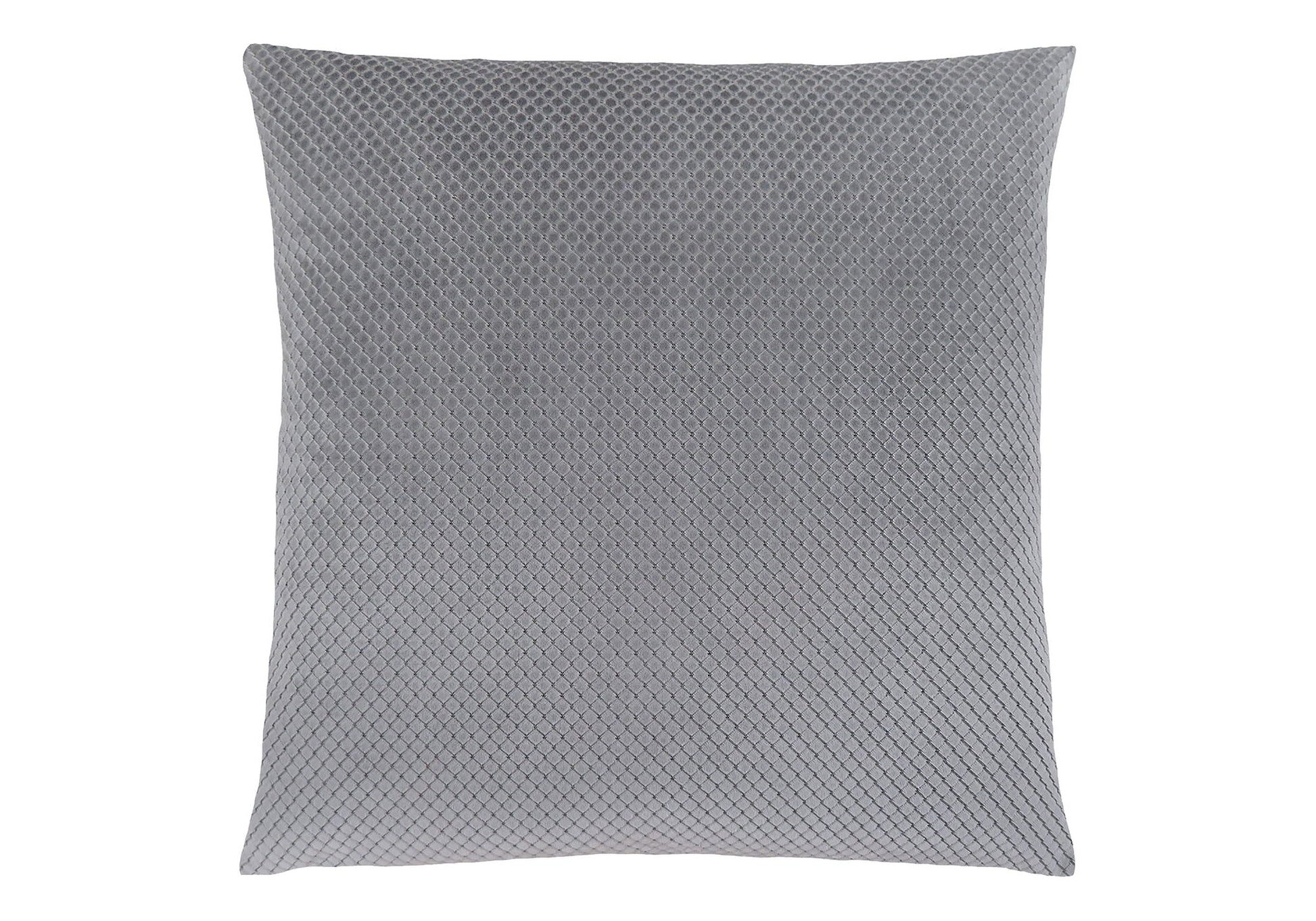 A modern square gray decorative throw pillow with a subtle diamond-patterned texture, hypoallergenic insert included, shown against a white background.