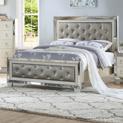 Glamorous Tufted Headboard Bed With Mirror Trim