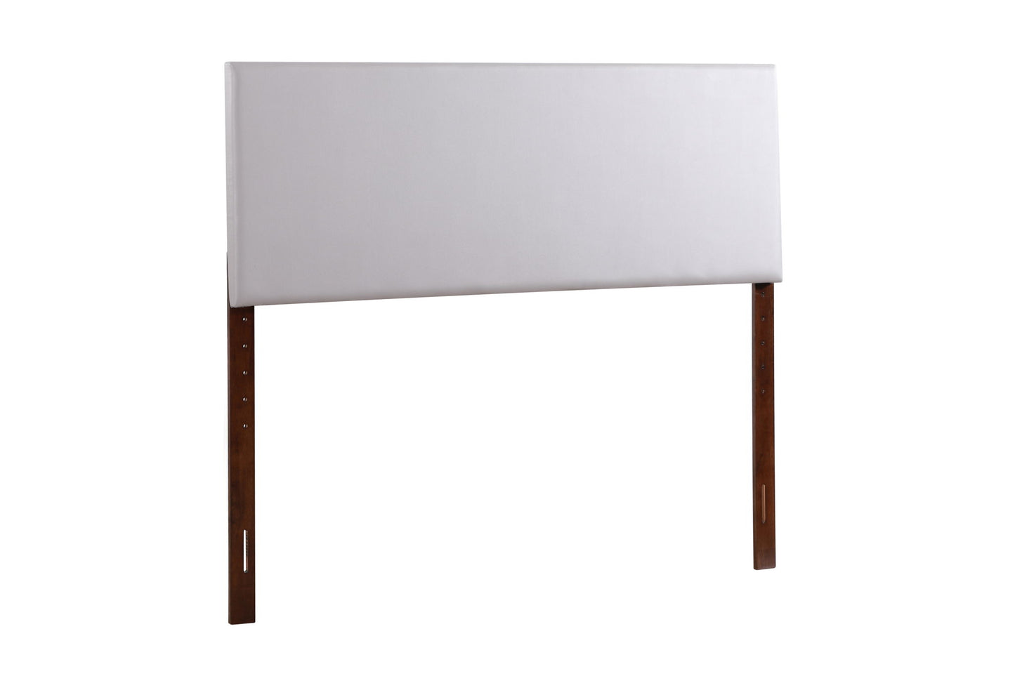The Nova headboard features a light gray rectangular fabric panel and two dark wooden legs, displayed against a white background.