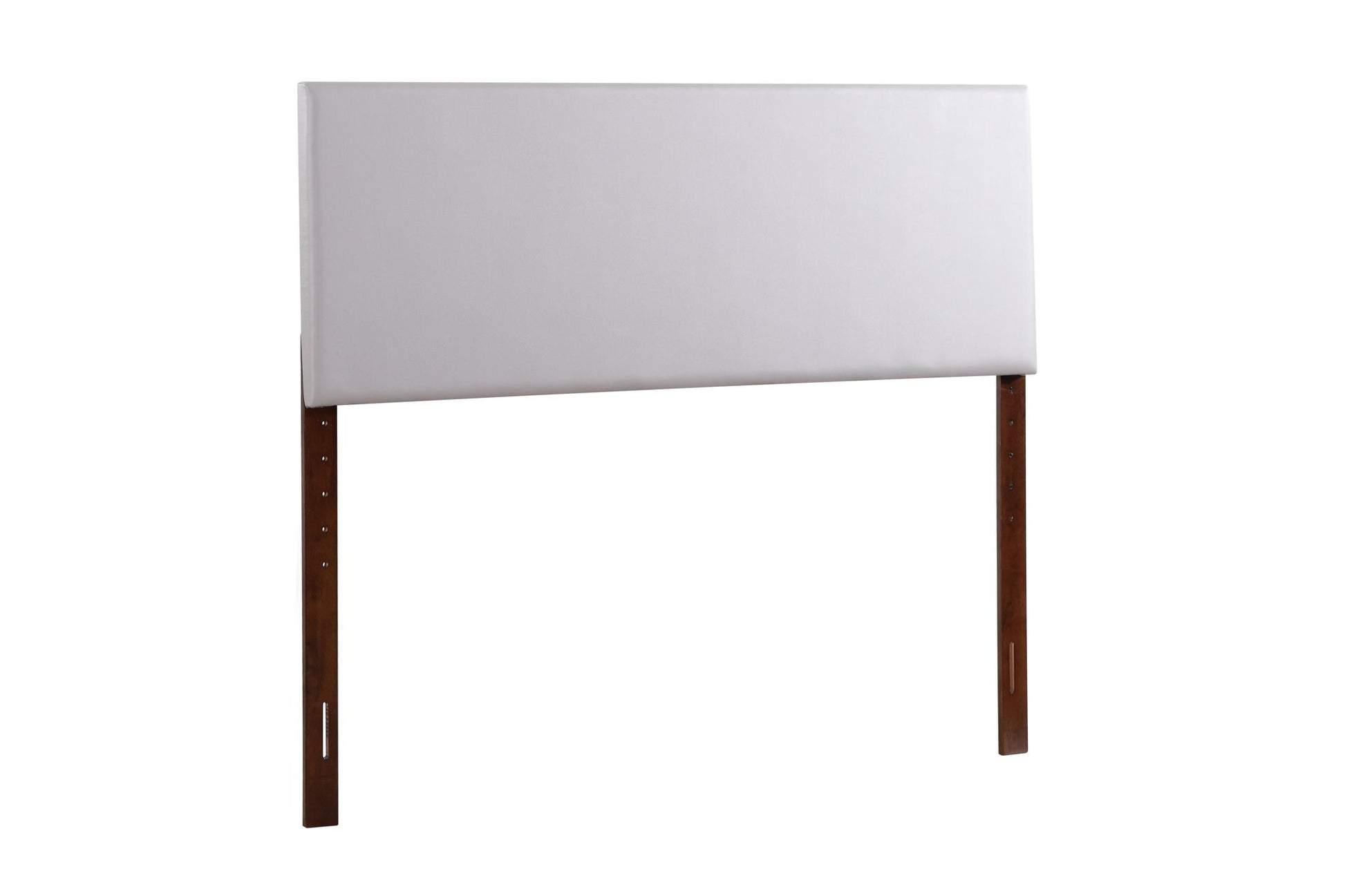 The Nova headboard features a light gray rectangular fabric panel and two dark wooden legs, displayed against a white background.