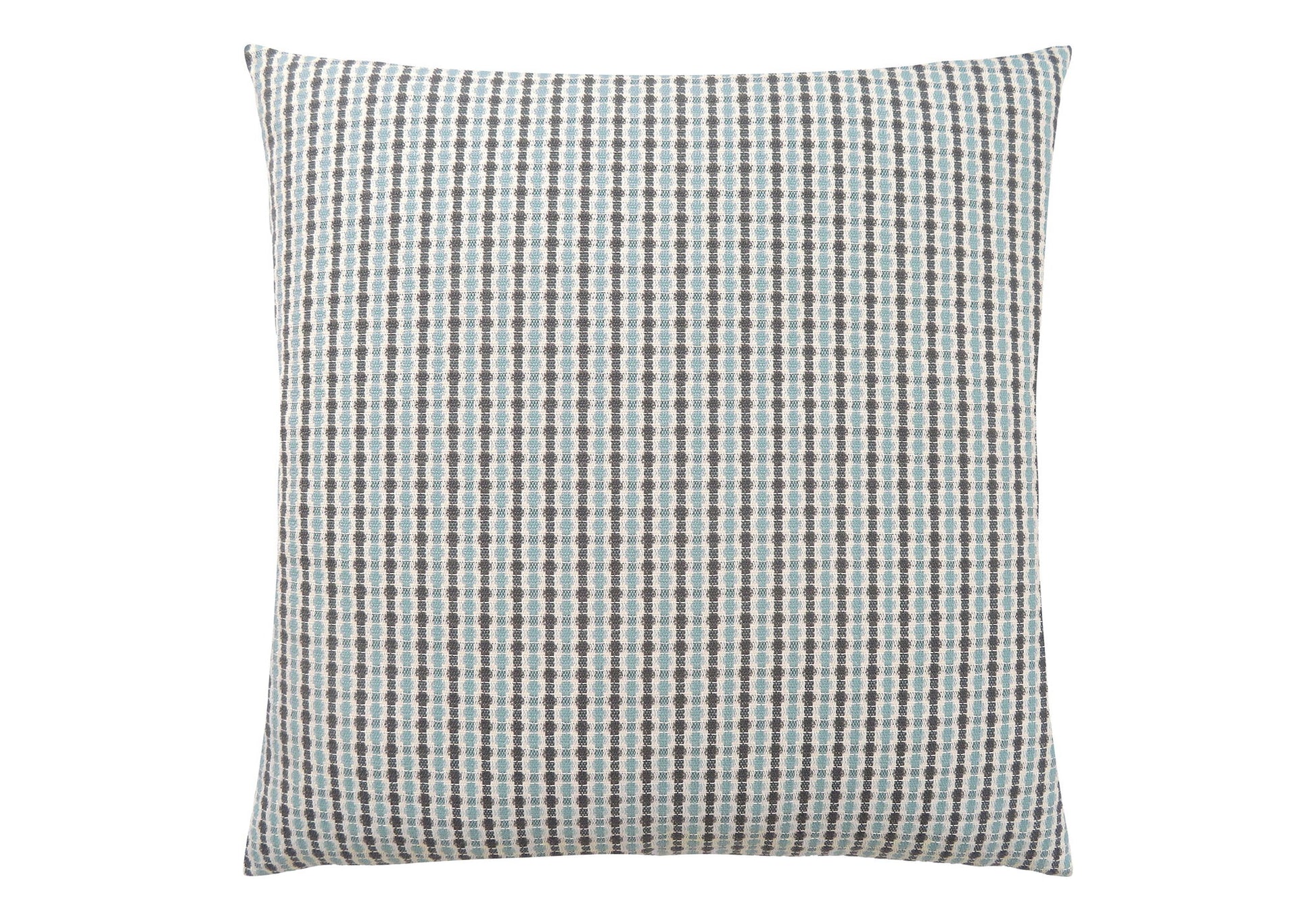 A square decorative throw pillow with a light blue and gray checkered pattern, hypoallergenic insert included, shown against a white background.