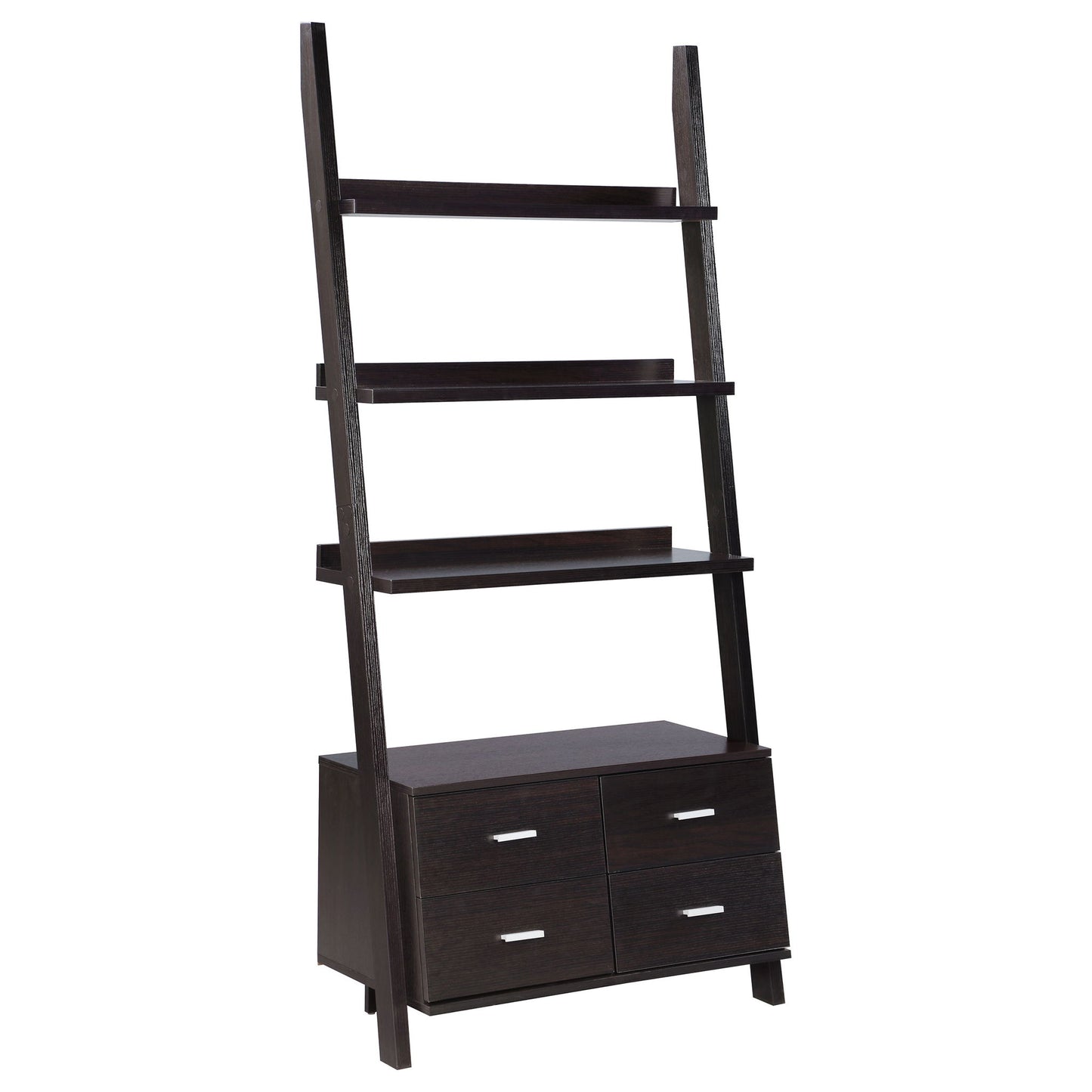 Shasta - 5 Shelf Ladder Bookshelf With Drawers - Cappuccino