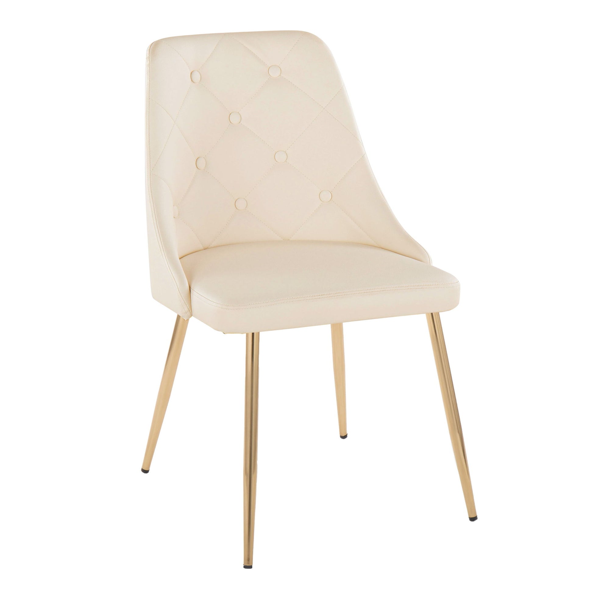 The Giovanni - Contemporary Elegant Design Dining Chair (Set of 2) features cream tufted upholstery and four sleek gold metal legs, displayed against a white background.