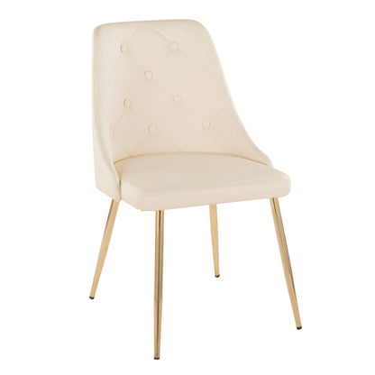 The Giovanni - Contemporary Elegant Design Dining Chair (Set of 2) features cream tufted upholstery and four sleek gold metal legs, displayed against a white background.