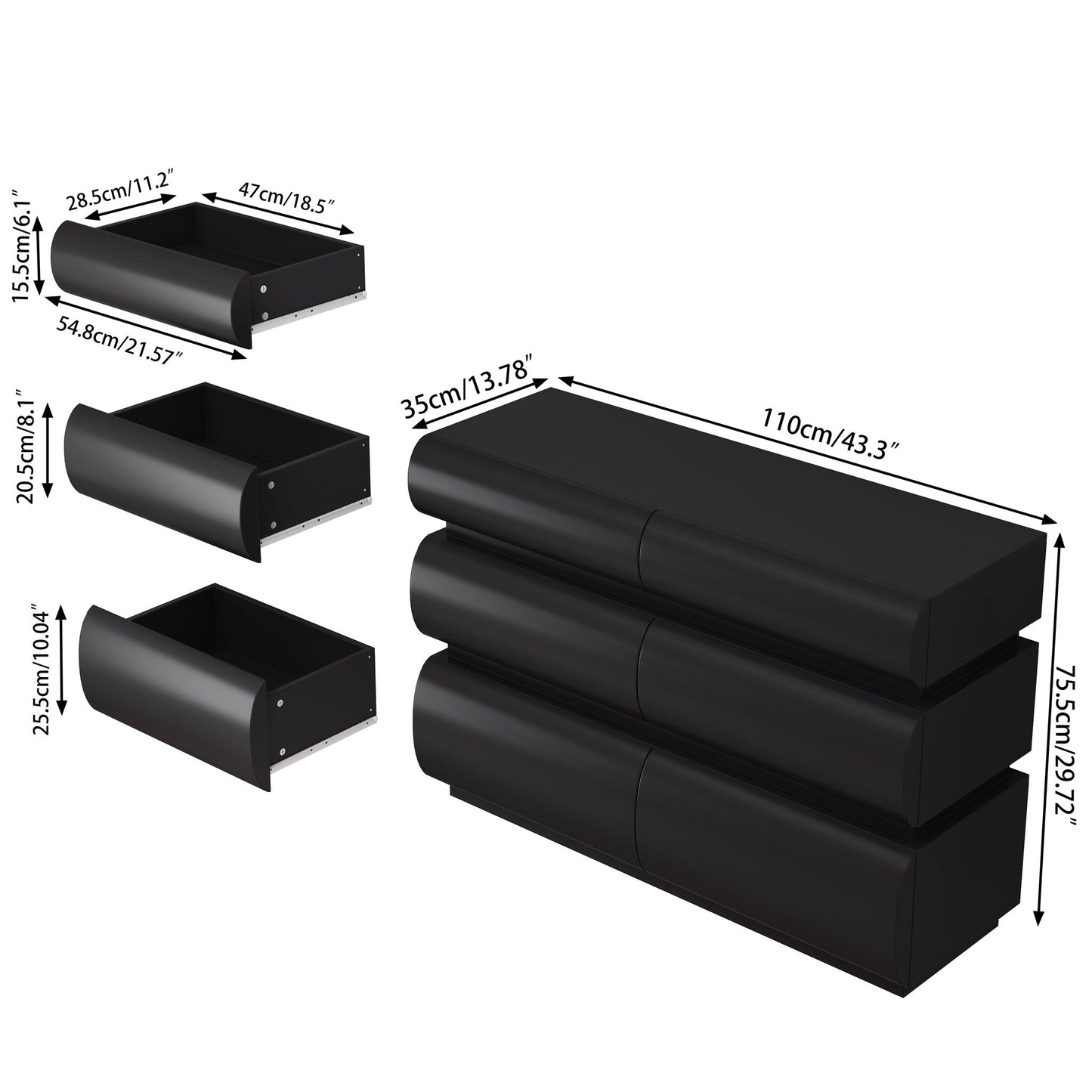 Minimalist Modern 6 Drawer Dresser, Handle Free Design With Wide Storage