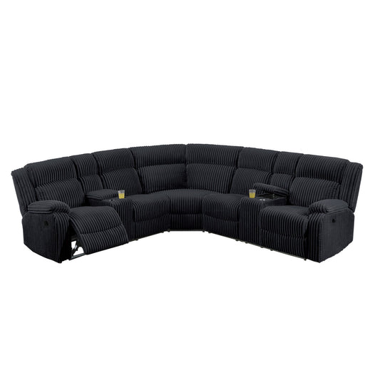 Manual Motion Reclining Sectional LAF / RAF Loveseat With Consoles Cup Holders Upholstered Living Room - Black