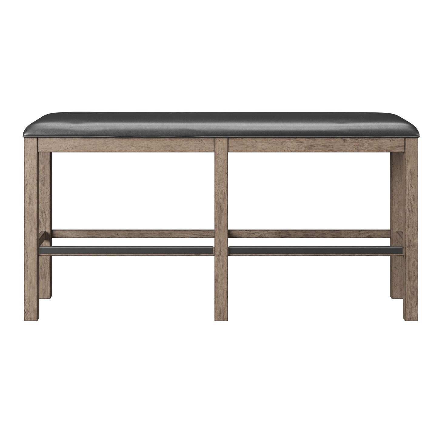 The Benti Bar Height Bench features a simple, modern design with a rectangular black cushioned seat, four straight legs, and a brown finish, shown against a white background.