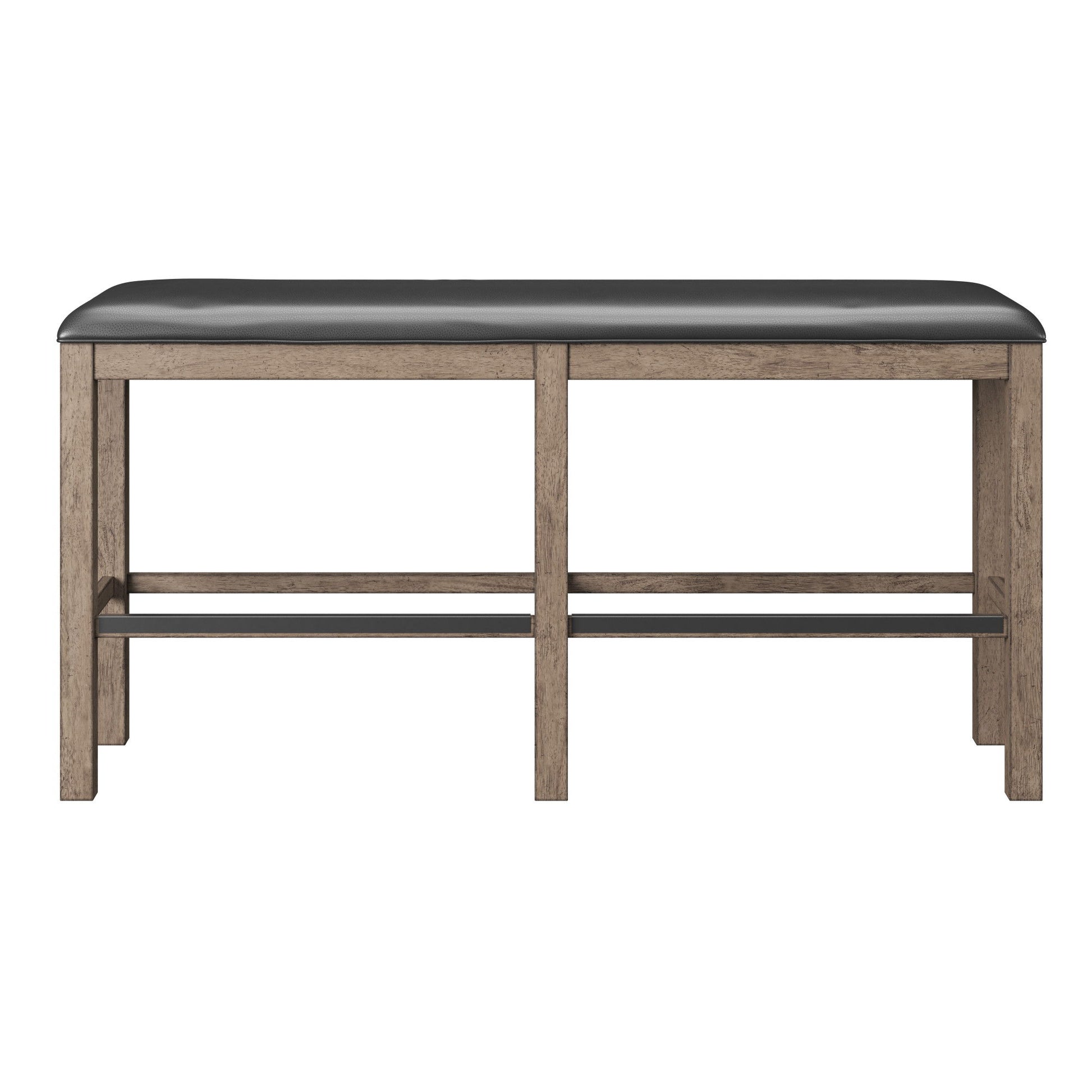The Benti Bar Height Bench features a simple, modern design with a rectangular black cushioned seat, four straight legs, and a brown finish, shown against a white background.