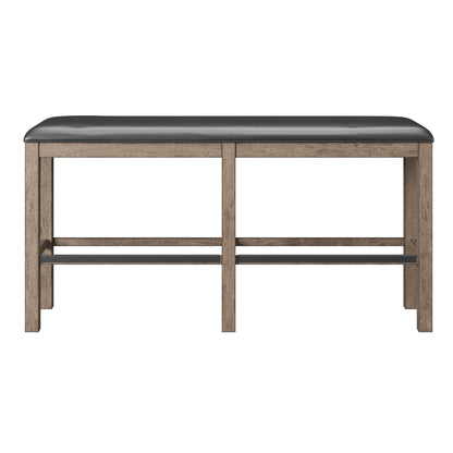 The Benti Bar Height Bench features a simple, modern design with a rectangular black cushioned seat, four straight legs, and a brown finish, shown against a white background.