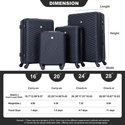 Luggage 4 Piece Lightweight Suitcase With Rotating Wheels With Tsa Lock,
