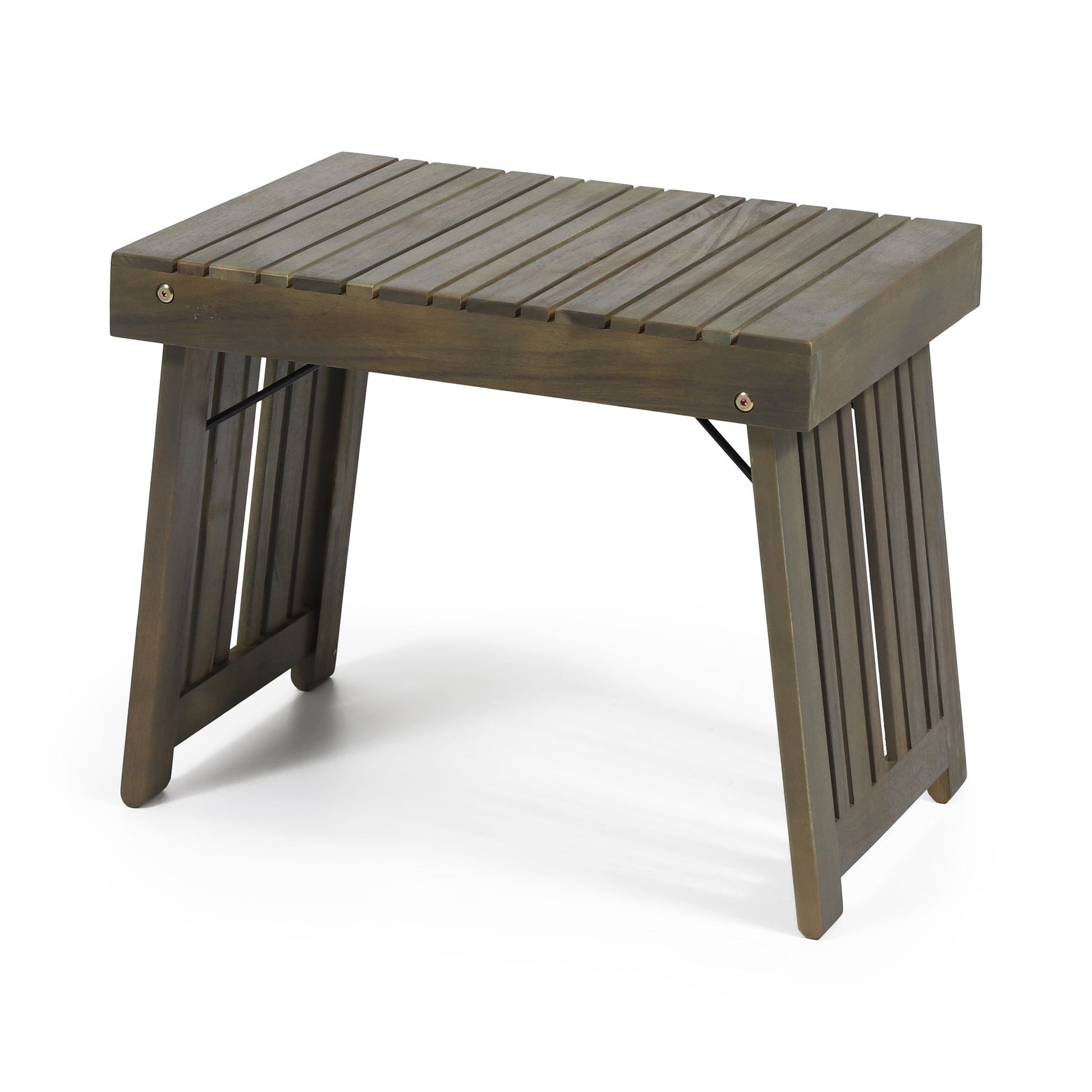 The Temptation Outdoor Foldable Side Table features a sturdy slat design and angled legs, finished in dark brown. Its simple, versatile style is ideal for both indoor and outdoor use.