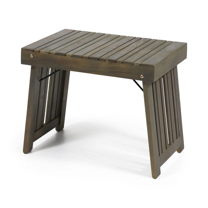 The Temptation Outdoor Foldable Side Table features a sturdy slat design and angled legs, finished in dark brown. Its simple, versatile style is ideal for both indoor and outdoor use.