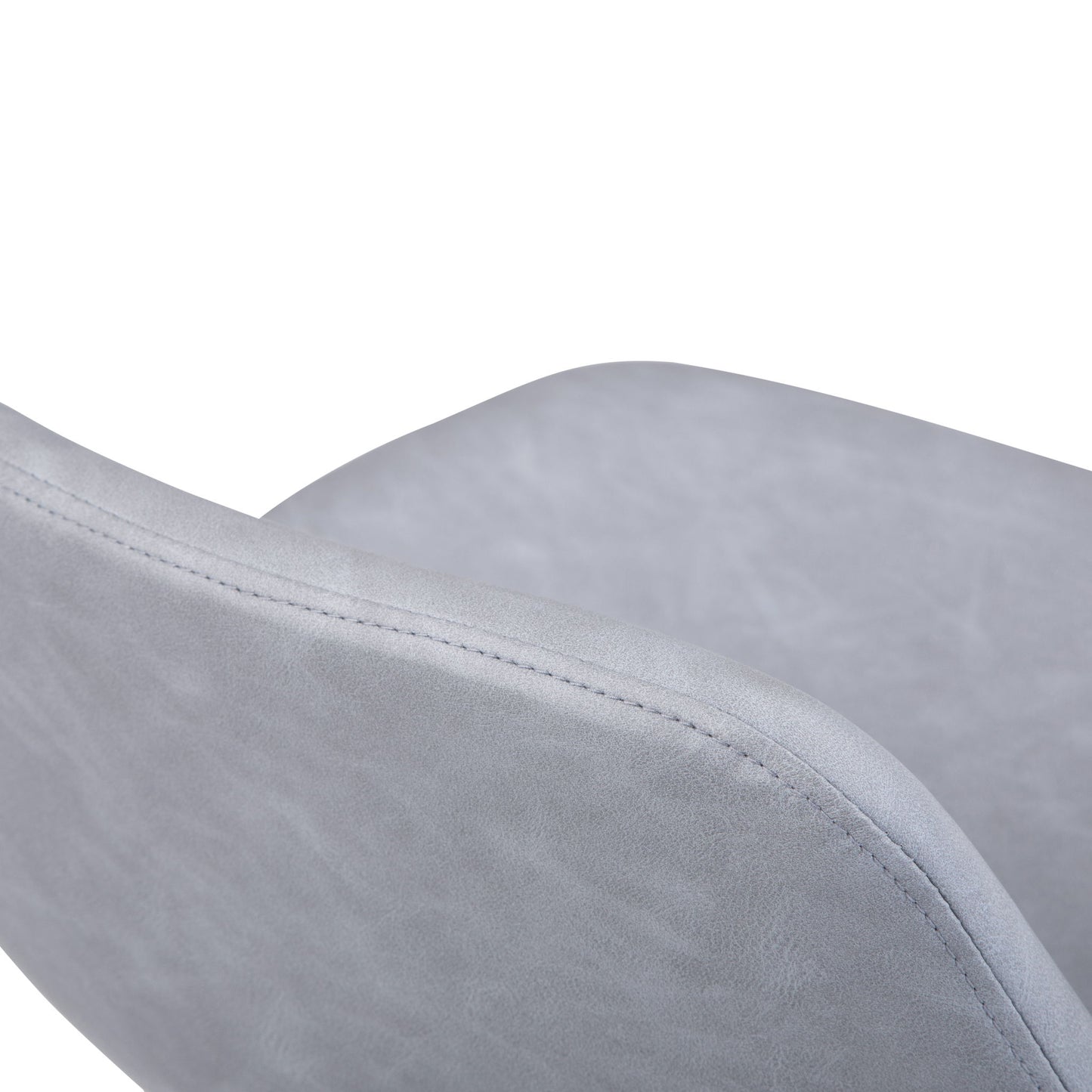 Close-up of the Randolph Bentwood Counter/Bar Height Stool (Set of 2), featuring a light gray upholstered backrest and seat with smooth fabric texture and visible stitching along the curved edges, set against a white background.
