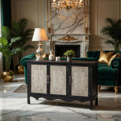 3 Door Sideboard Buffet Cabinet With Storage - Black