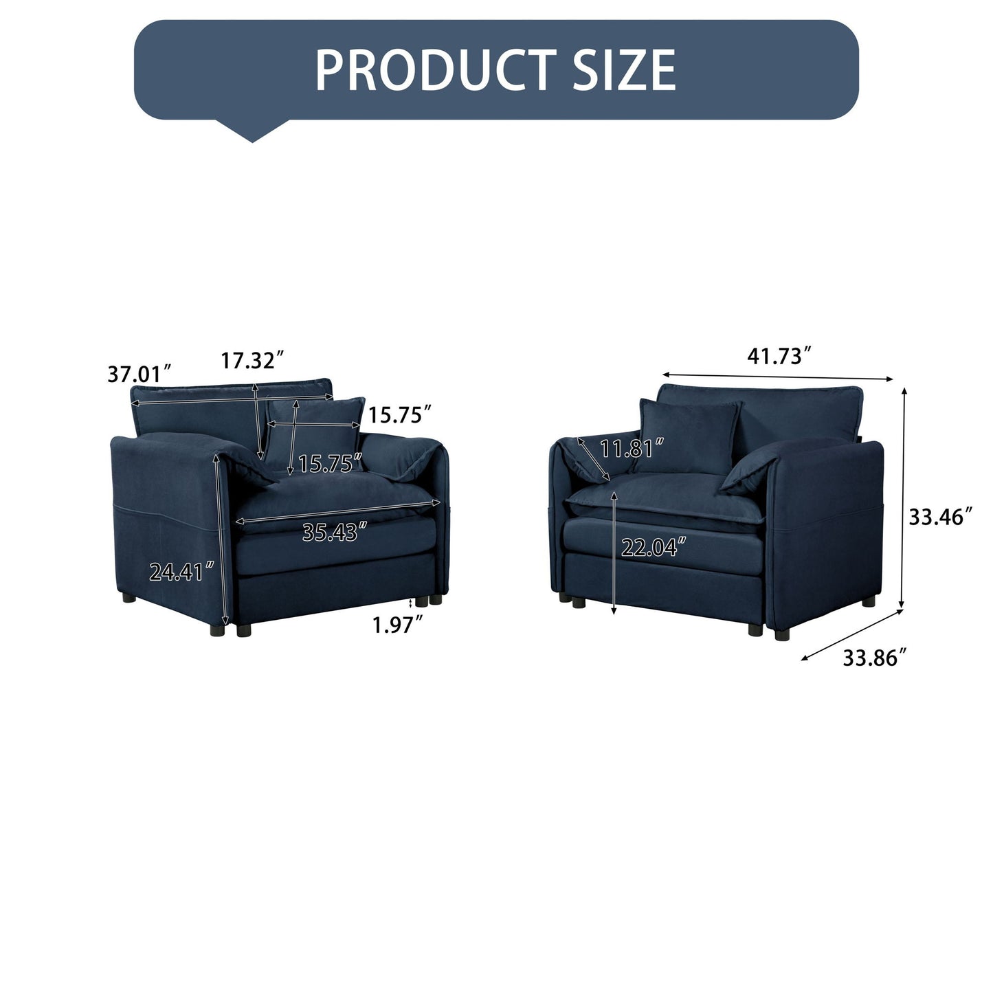 Modern Chenille Oversized Accent Chair, Comfy Single Sofa With Large Seat (Set of 2)