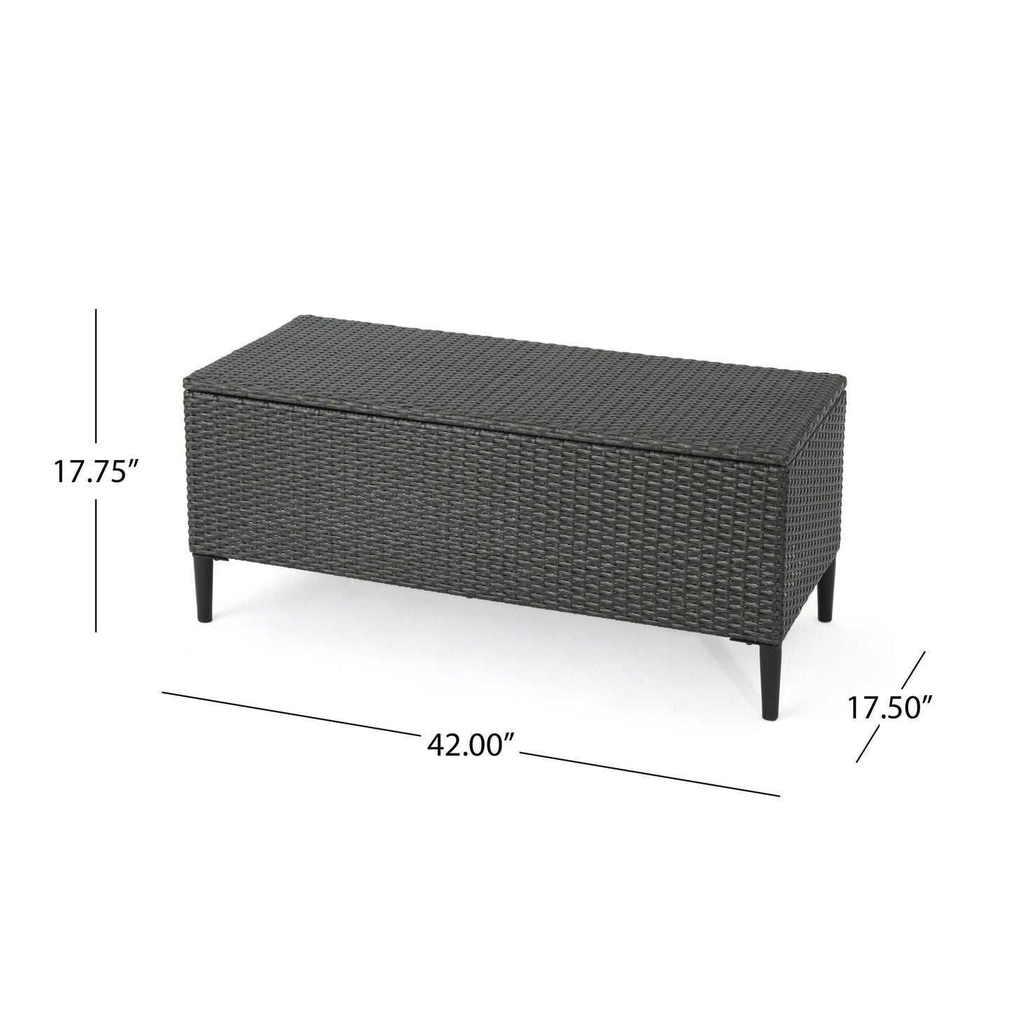 Rupert - Storage Unit Resin Wicker Outdoor, rectangular and dark brown with four legs, measures 42.00"W x 17.75"H x 17.50"D.