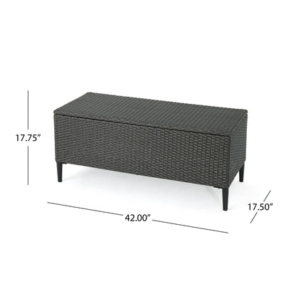 Rupert - Storage Unit Resin Wicker Outdoor, rectangular and dark brown with four legs, measures 42.00"W x 17.75"H x 17.50"D.
