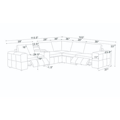 Upholstered Large Arms Sectional With Recliner Seats