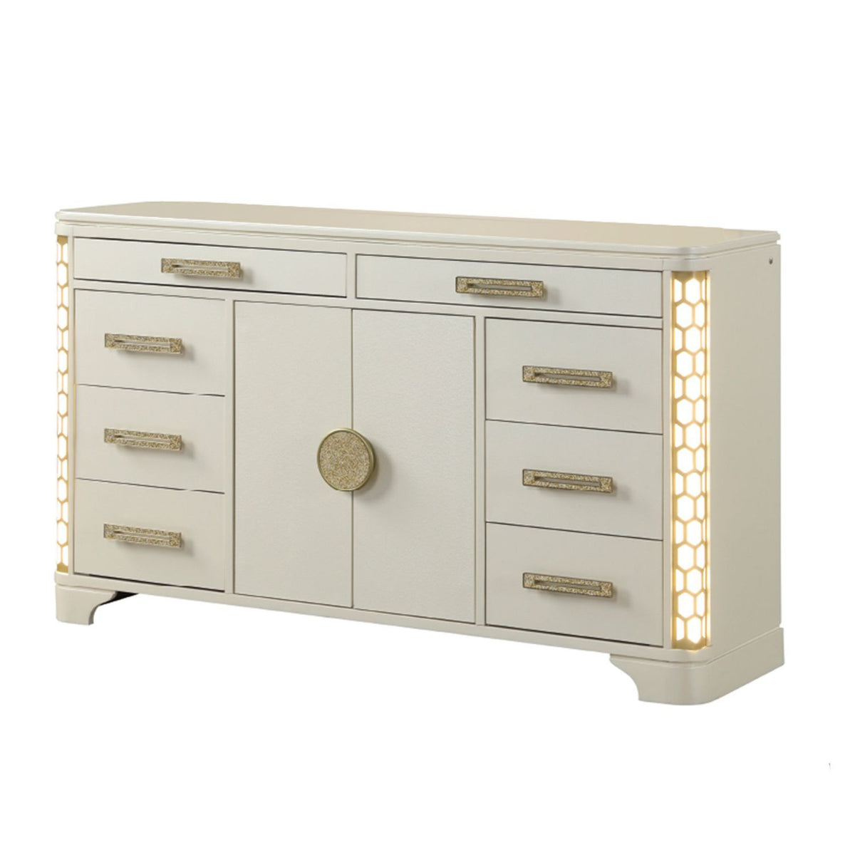 Jasmine - 8 Drawer Dresser With Side LED Lightning - Beige