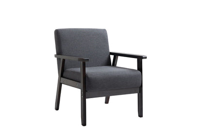 The Bahamas - Loveseat And 2 Chair Living Room Set features modern dark wooden frames, straight arms, and gray upholstered seats and backrests, all displayed against a white background.