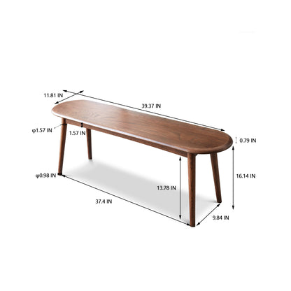 The Dining Bench, Table Bench For Living Room features four angled legs and measures 39.37"L x 11.81"W x 16.14"H, with a seat thickness of 0.79" and leg diameter of 1.57". Dimensions are indicated with arrows in the image.