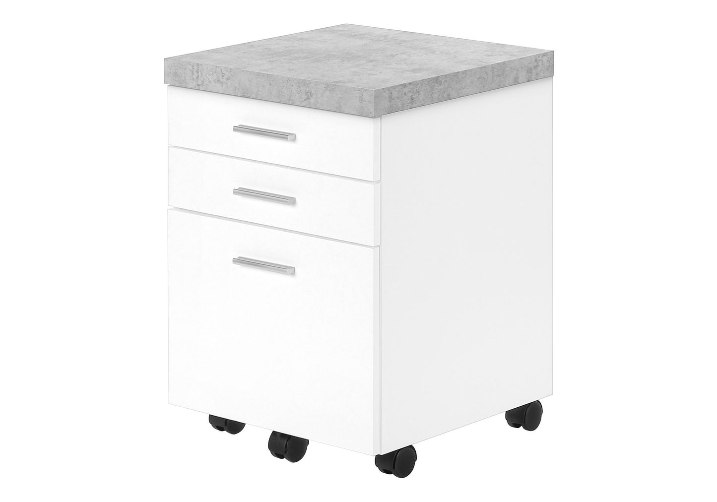 The File Cabinet Rolling Mobile Storage Drawers Printer Stand For Office features three white drawers with silver handles, a gray top, and black caster wheels.