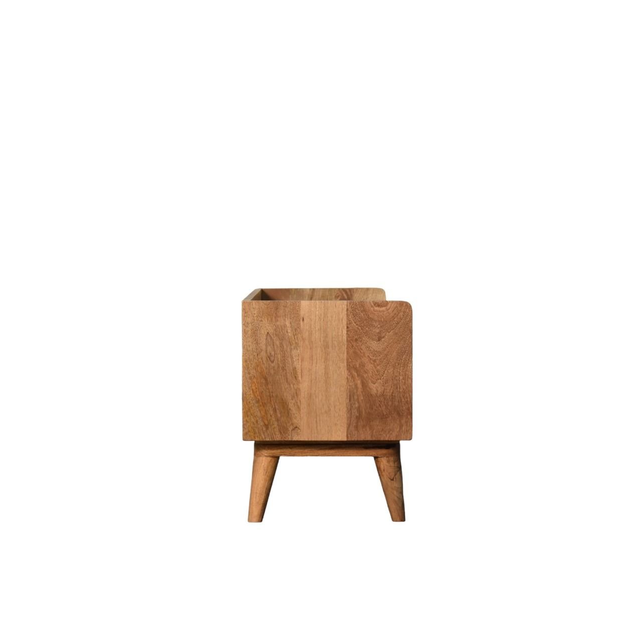 The Nordic Storage Bench is a compact, square light wood box with four angled legs, ideal as a planter or for storage. Displayed against a plain white background.