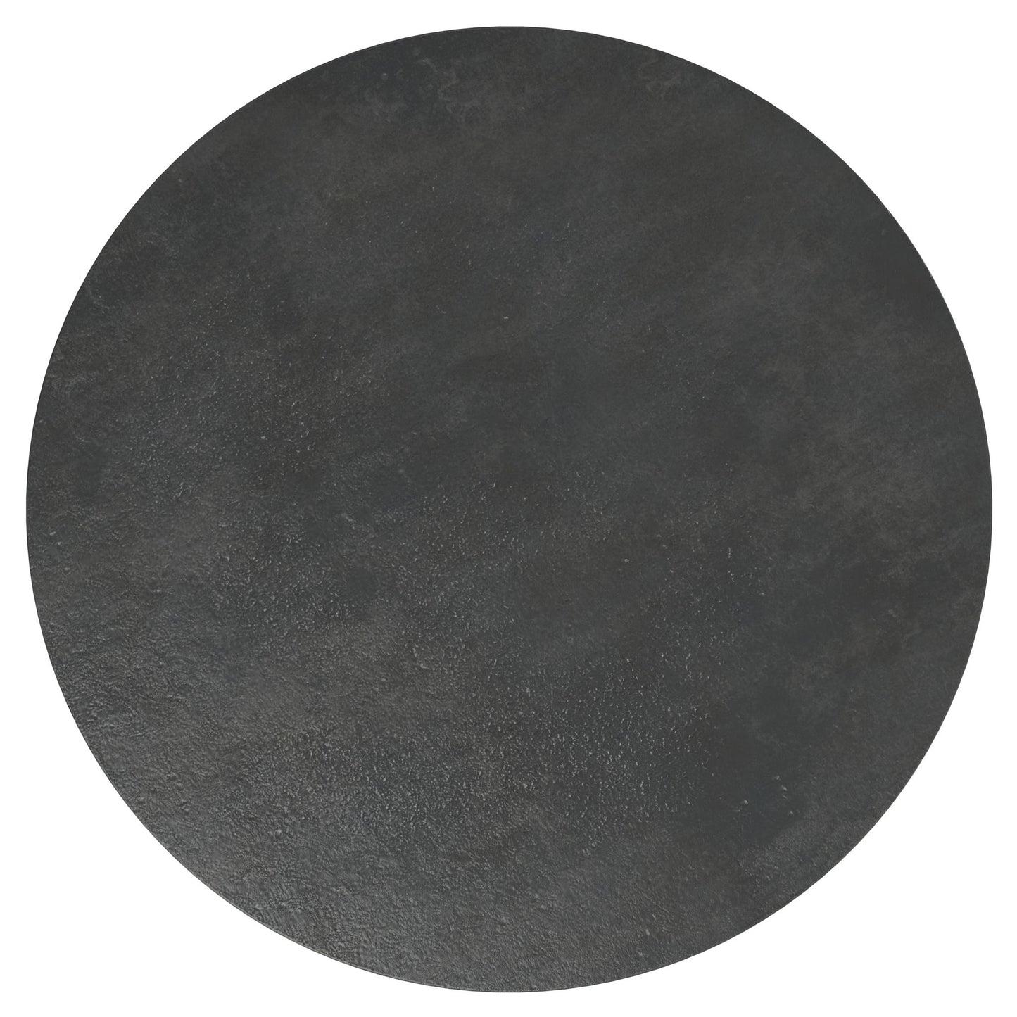 The Alexa Cast Aluminum Coffee Table in black features a large, circular shape with a smooth, slightly textured surface, viewed from above on a white background.