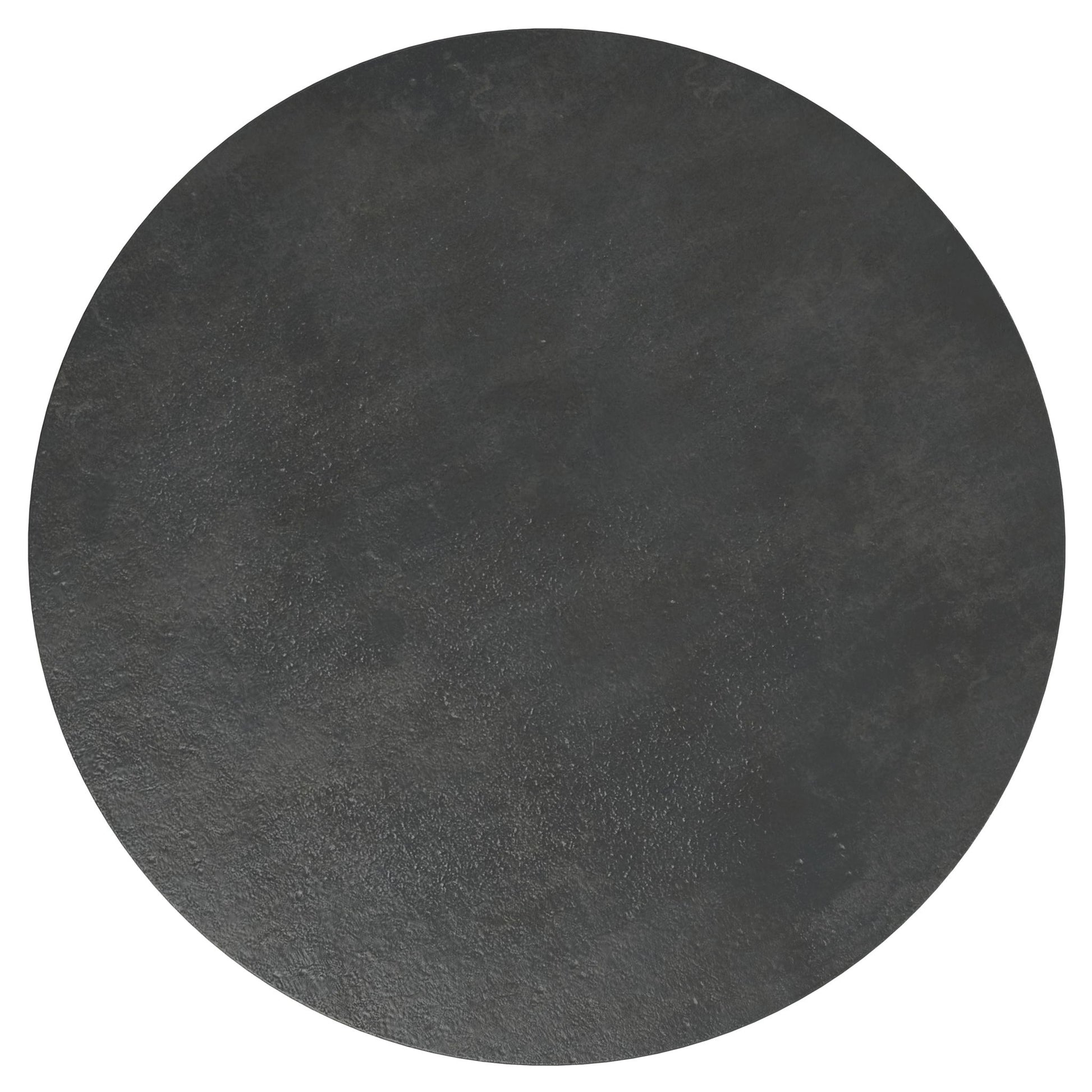 The Alexa Cast Aluminum Coffee Table in black features a large, circular shape with a smooth, slightly textured surface, viewed from above on a white background.